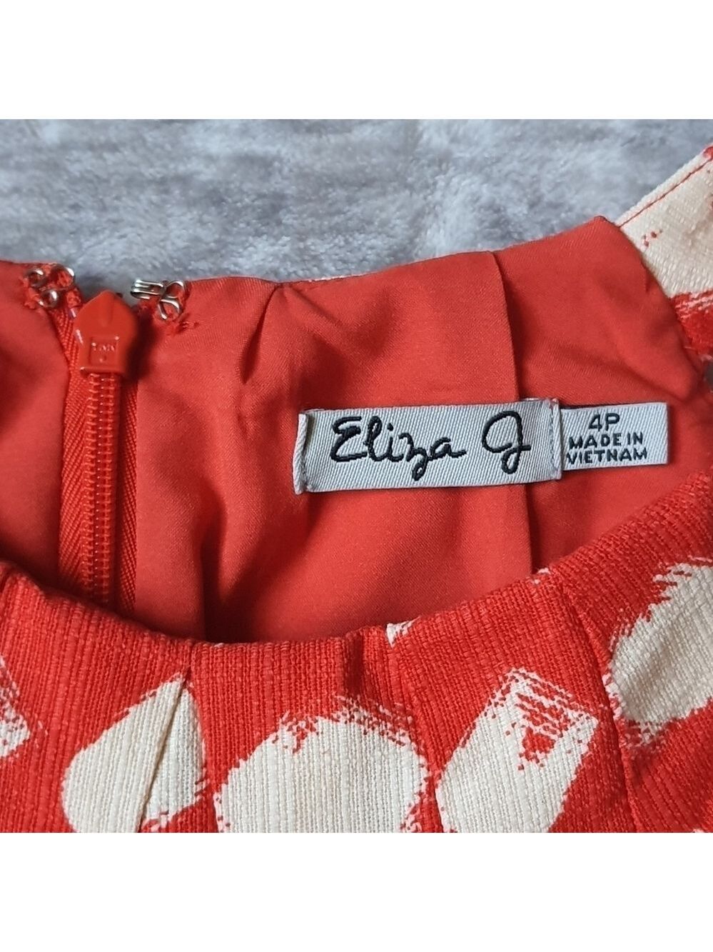 Eliza J. Polka Dot Orange Sleeveless Fit and Flare Dress Size 4P #EJ3P4559 - Picture 3 of 13